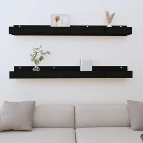 Wandregale 2 Stk. massives Kiefernholz schwarz 110x12x9 cm von vidaXL, Regale und Regale - Ref: Foro24-823598, Preis: 38,16 €...