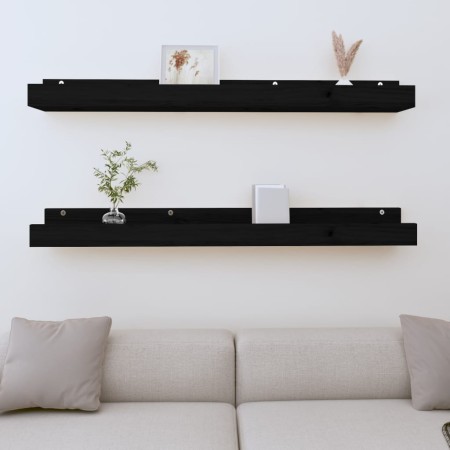 Wall shelves 2 units solid black pine wood 110x12x9 cm by vidaXL, Shelves and shelves - Ref: Foro24-823598, Price: 38,57 €, D...