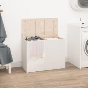 Wäschetruhe aus massivem Kiefernholz weiß 88,5x44x66 cm von vidaXL, Wäschekörbe - Ref: Foro24-823570, Preis: 129,22 €, Rabatt: %