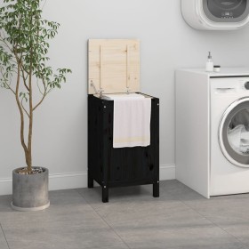 Baúl para la colada madera maciza de pino negro 44x44x76 cm