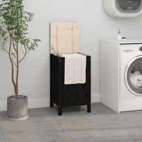 Wäschetruhe aus massivem schwarzem Kiefernholz, 44 x 44 x 76 cm von vidaXL, Wäschekörbe - Ref: Foro24-823578, Preis: 75,84 €,...