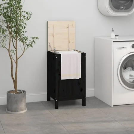 Wäschetruhe aus massivem schwarzem Kiefernholz, 44 x 44 x 76 cm von vidaXL, Wäschekörbe - Ref: Foro24-823578, Preis: 75,84 €,...