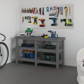 Solid gray pine wood workbench 142.5x50x80 cm by vidaXL, Work tables - Ref: Foro24-823651, Price: 179,54 €, Discount: %