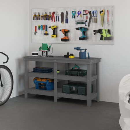 Solid gray pine wood workbench 142.5x50x80 cm by vidaXL, Work tables - Ref: Foro24-823651, Price: 179,54 €, Discount: %