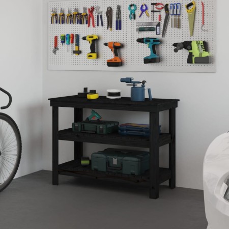 Solid black pine wood workbench 110.5x50x80 cm by vidaXL, Work tables - Ref: Foro24-823648, Price: 143,40 €, Discount: %