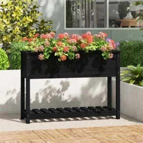 Planter with shelf solid black pine wood 111.5x34.5x81 cm by vidaXL, Pots and planters - Ref: Foro24-823770, Price: 115,68 €,...