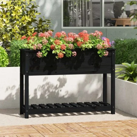 Planter with shelf solid black pine wood 111.5x34.5x81 cm by vidaXL, Pots and planters - Ref: Foro24-823770, Price: 115,68 €,...