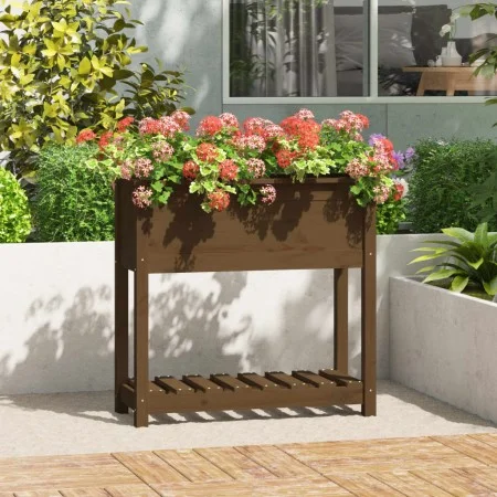 Planter with shelf solid brown pine wood 82.5x34.5x81 cm by vidaXL, Pots and planters - Ref: Foro24-823762, Price: 69,07 €, D...