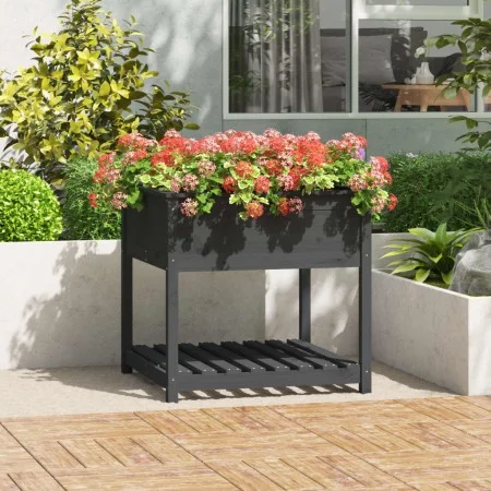 Planter with shelf solid gray pine wood 82.5x82.5x81 cm by vidaXL, Pots and planters - Ref: Foro24-823796, Price: 99,80 €, Di...
