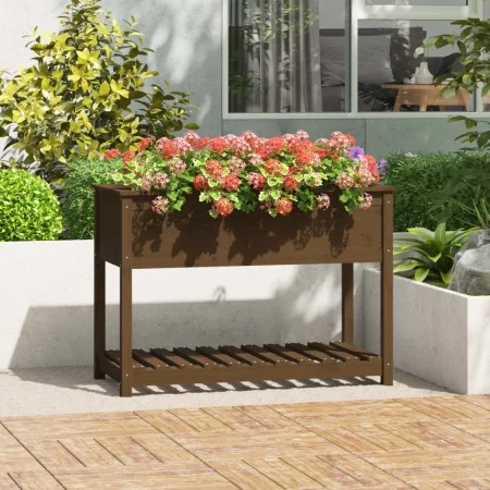 Planter with solid pine wood shelf in brown, 111.5x54x81 cm. by vidaXL, Pots and planters - Ref: Foro24-823790, Price: 100,19...