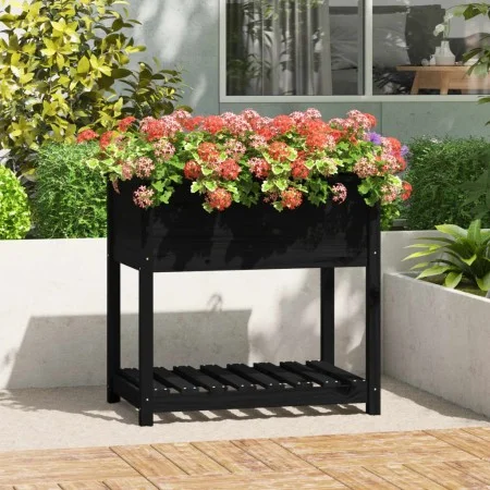 Planter with solid black pine wood shelf 82.5x54x81 cm by vidaXL, Pots and planters - Ref: Foro24-823784, Price: 80,66 €, Dis...