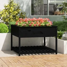 Planter with shelf solid black pine wood 111.5x111.5x81cm by vidaXL, Pots and planters - Ref: Foro24-823805, Price: 155,53 €,...