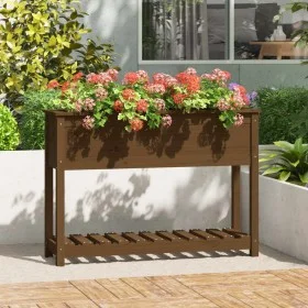 Planter with shelf solid brown pine wood 111.5x34.5x81cm by vidaXL, Pots and planters - Ref: Foro24-823769, Price: 85,26 €, D...