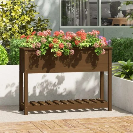 Planter with shelf solid brown pine wood 111.5x34.5x81cm by vidaXL, Pots and planters - Ref: Foro24-823769, Price: 85,26 €, D...