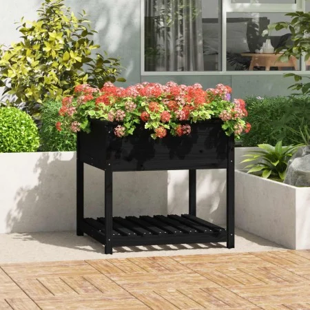 Planter with shelf solid black pine wood 82.5x82.5x81 cm by vidaXL, Pots and planters - Ref: Foro24-823798, Price: 99,80 €, D...