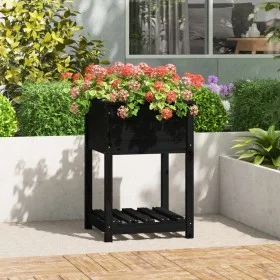 Planter with shelf solid black pine wood 54x54x81 cm by vidaXL, Pots and planters - Ref: Foro24-823777, Price: 65,64 €, Disco...