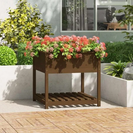 Planter with shelf solid brown pine wood 82.5x82.5x81 cm by vidaXL, Pots and planters - Ref: Foro24-823797, Price: 104,74 €, ...