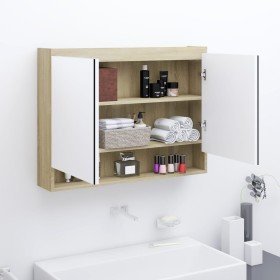 Armario de baño con espejo MDF blanco y roble 80x15x60 cm en Tocadores de baño | Comprar online en Foro24