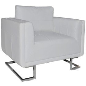 Sillón con patas cromadas cuero sintético blanco Sillón con patas cromadas cuero sintético blanco
