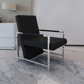 Sillón con patas cromadas cuero sintético negro Sillón con patas cromadas cuero sintético negro