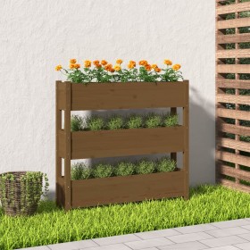 Jardinera de madera maciza de pino marrón miel 112x25x104,5 cm