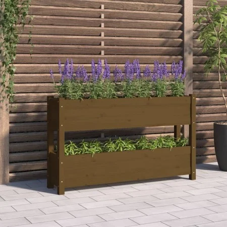 Solid pine wood planter in honey brown color, 112x25x66 cm by vidaXL, Pots and planters - Ref: Foro24-823930, Price: 85,31 €,...