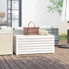 Baúl de jardín madera maciza de pino blanco 101x50,5x46,5 cm