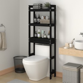 Estante de baño madera maciza de pino negro 63x26x171 cm