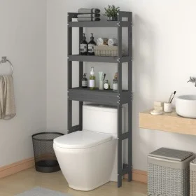 Badezimmerregal aus massivem, grauem Kiefernholz, 63 x 26 x 171 cm von vidaXL, Handtuchhalter - Ref: Foro24-824660, Preis: 74...