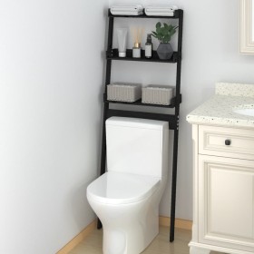 Estante de baño madera maciza de pino negro 63,5x32x179 cm