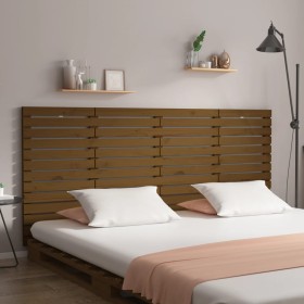 Cabecero cama pared madera maciza pino marrón miel 186x3x91,5cm