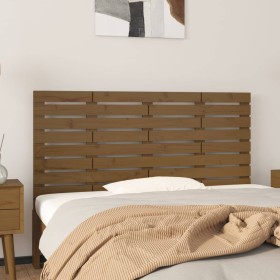 Cabecero cama pared madera maciza pino marrón miel 126x3x63 cm
