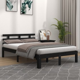 Estructura de cama matrimonial madera maciza negra 120x190 cm