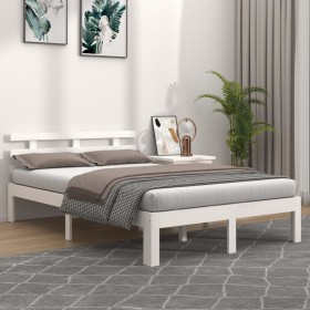 Estructura de cama doble madera maciza blanco 135x190 cm