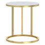 Mesa auxiliar vidrio templado dorado y mármol blanco 45 cm