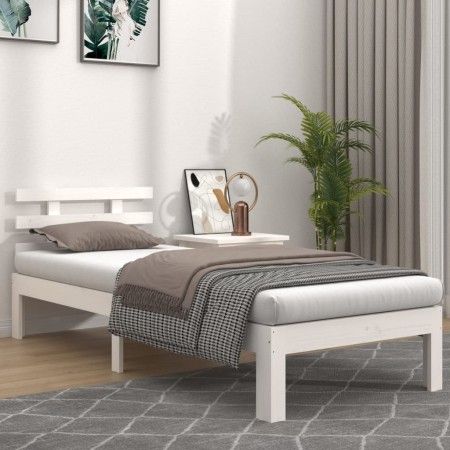 Weißer Massivholzbettrahmen 90x200 cm von vidaXL, Betten und Lattenroste - Ref: Foro24-814740, Preis: 101,87 €, Rabatt: %