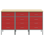 Armario de trabajo con cajón 3 pcs Rojo y Gris 150 x 55 x 85 cm