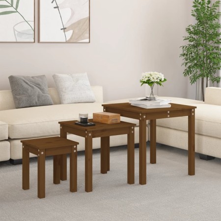 Stapeltische 3 Stück massives Kiefernholz honigbraun von vidaXL, Seitentische - Ref: Foro24-824976, Preis: 68,22 €, Rabatt: %