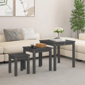 Stackable tables 3 pieces solid gray pine wood by vidaXL, Side tables - Ref: Foro24-824975, Price: 75,01 €, Discount: %