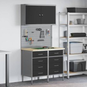 Banco de trabajo con cajón 5 pcs Negro 100 x 55 x 200 cm Acero