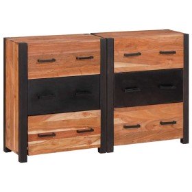 Vitrina 3 pcs Marrón 110 x 30 x 75 cm Madera maciza de Acacia Vitrina 3 pcs Marrón 110 x 30 x 75 cm Madera maciza de Acacia