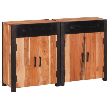 Vitrina 2 pcs Marrón 110 x 30 x 75 cm Madera maciza de Acacia