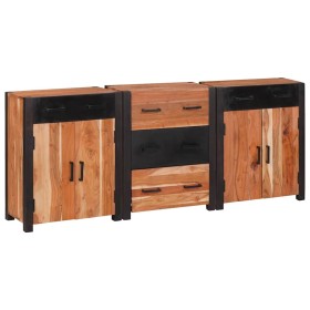 Vitrina 3 pcs Marrón 165 x 30 x 75 cm Madera maciza de Acacia