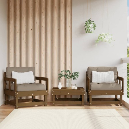 Garden armchairs cushions 2 pcs solid pine wood honey brown by vidaXL, Modular outdoor sofas - Ref: Foro24-825446, Price: 149...