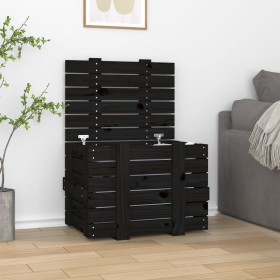 Caja de almacenaje madera maciza de pino negra 58x40,5x42 cm