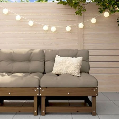 Central sofa with solid honey brown pine wood cushions by vidaXL, Modular outdoor sofas - Ref: Foro24-825432, Price: 78,14 €,...
