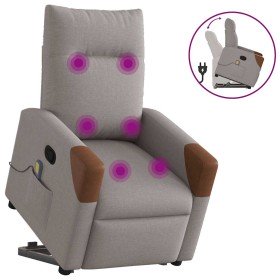 Sillón reclinable de masaje elevable tela gris taupé Sillón reclinable de masaje elevable tela gris taupé
