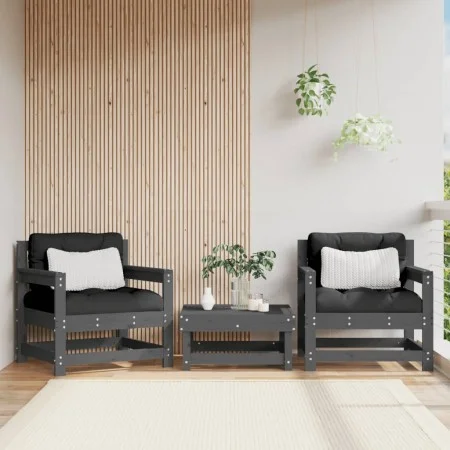 Garden armchairs with cushions 2 units solid gray pine wood by vidaXL, Modular outdoor sofas - Ref: Foro24-825564, Price: 212...