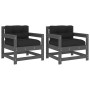 Garden armchairs with cushions 2 units solid gray pine wood by vidaXL, Modular outdoor sofas - Ref: Foro24-825564, Price: 215...
