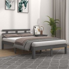 Gray solid wood bed frame King Size 150x200 cm by vidaXL, Beds and slatted bases - Ref: Foro24-814761, Price: 156,37 €, Disco...